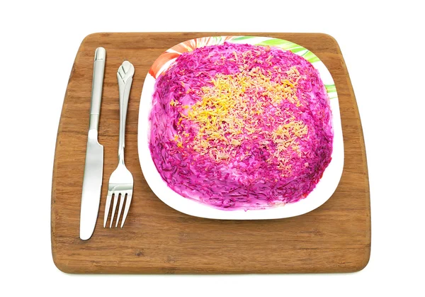 Russische Küche: Heringssalat mit Gemüse und Ei. — Stockfoto
