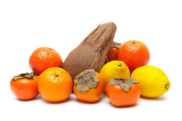 Still life of fresh fruit isolated on white background — Stock Photo, Image