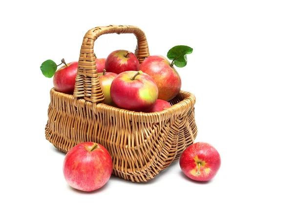 Basket with red apples on a white background — Stock Photo, Image