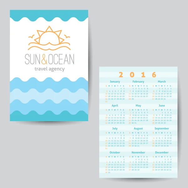 Kalendarz z logo słońce i fale — Wektor stockowy