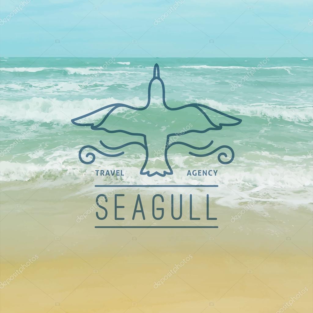 Logo of seagull and waves, vector template for travel agency