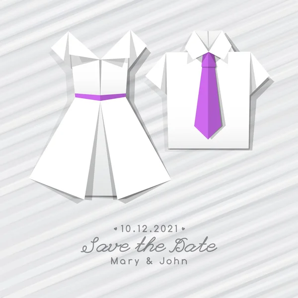 Платье и рубашка оригами, приглашение на свадьбу — стоковый вектор