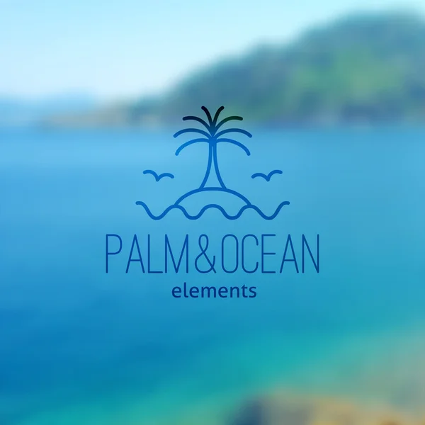 Logo der Palme auf Insel und Wellen — Stockvektor