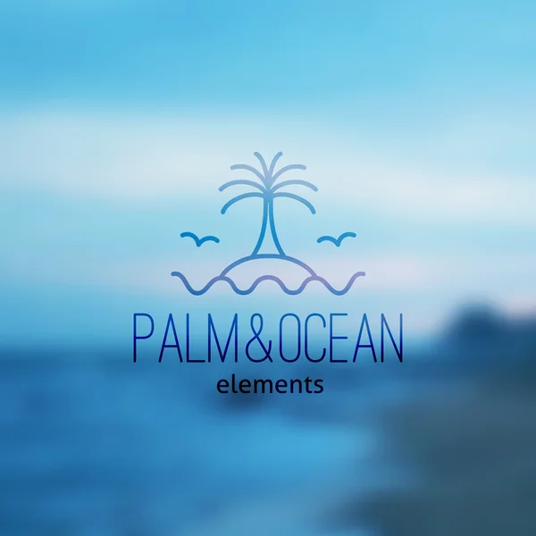 Logotipo da palma na ilha e ondas — Vetor de Stock
