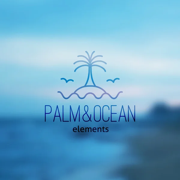 Logo of palm on island and waves — Stock Vector