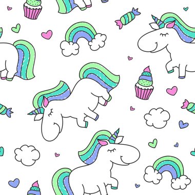 tek boynuzlu at ve gökkuşağı