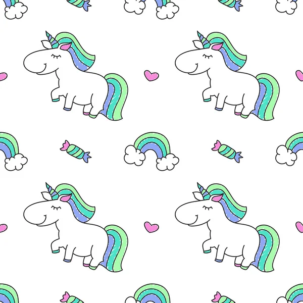 Unicorn dan pelangi - Stok Vektor