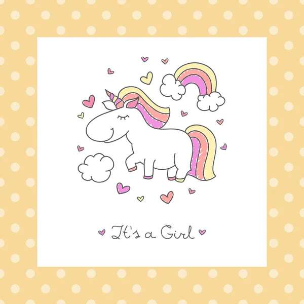 Baby shower card with unicorn — Stockvector