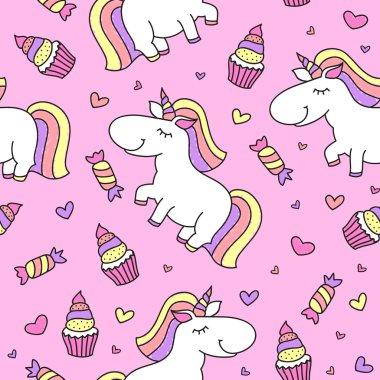 Tek boynuzlu atlar ile seamless modeli bebek