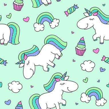 tek boynuzlu at ve gökkuşağı