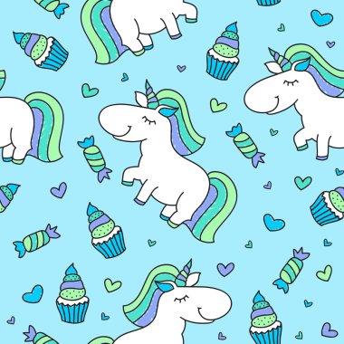 Tek boynuzlu atlar ile seamless modeli bebek