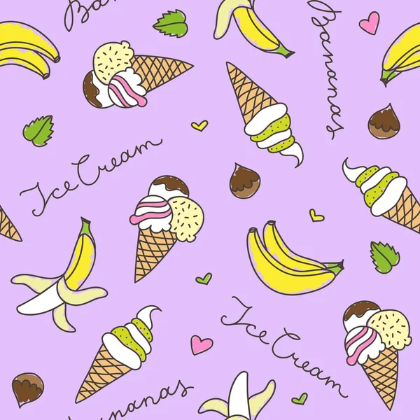 Bananas and ice cream cones — Stock Vector