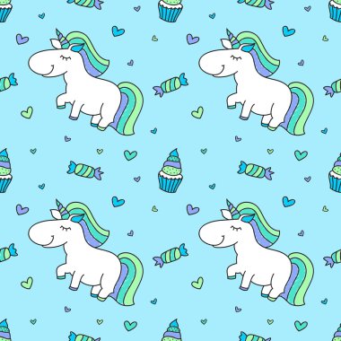 Tek boynuzlu atlar ile seamless modeli bebek