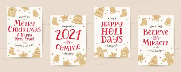 Σύνολο διανυσματικών χριστουγεννιάτικων καρτών με gingerbreads — Διανυσματικό Αρχείο