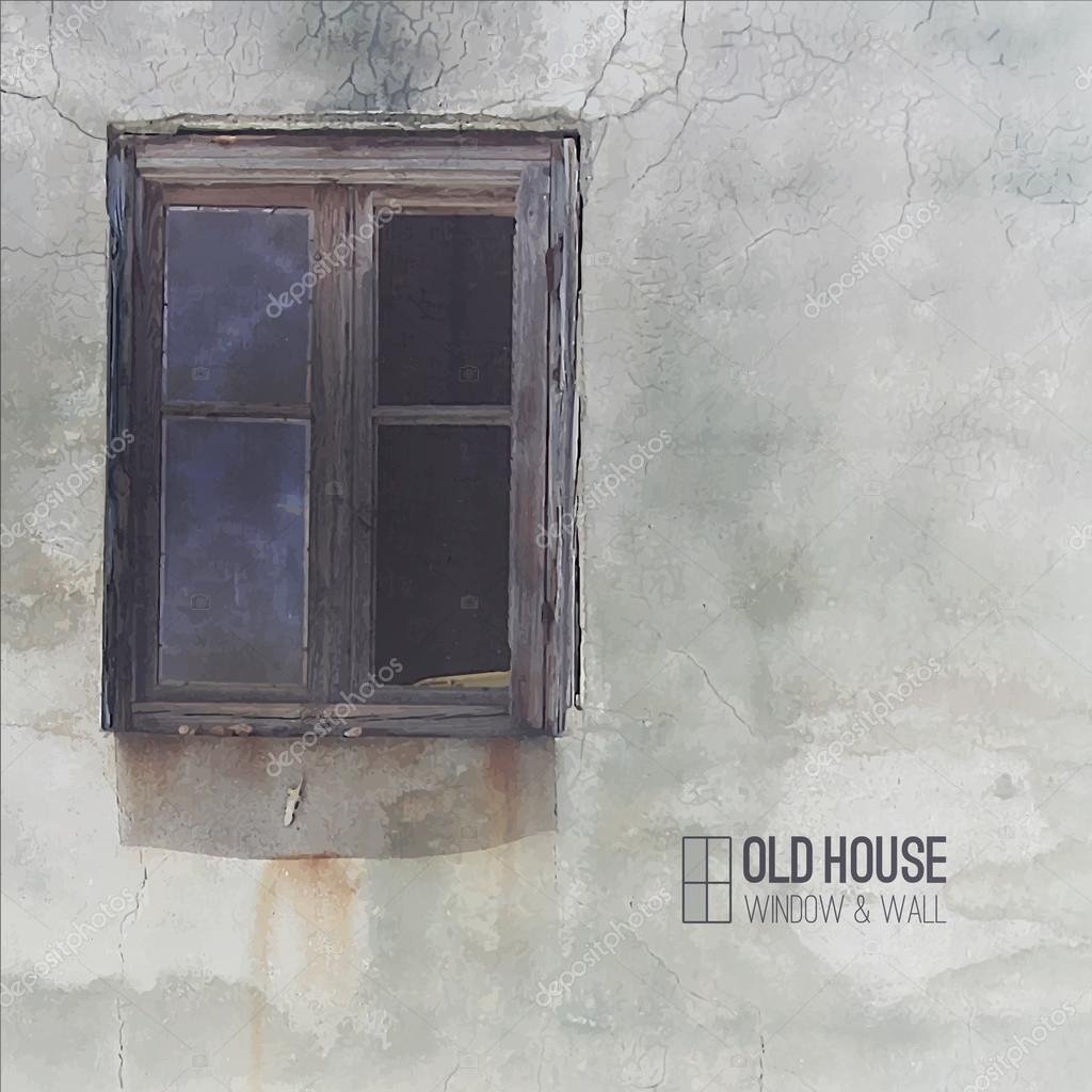 Vector background of old house, grunge window and wall
