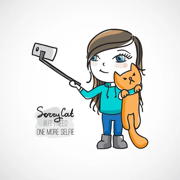 Selfie con gato — Archivo Imágenes Vectoriales