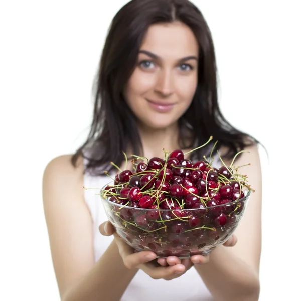 Mulher com cerejas — Fotografia de Stock