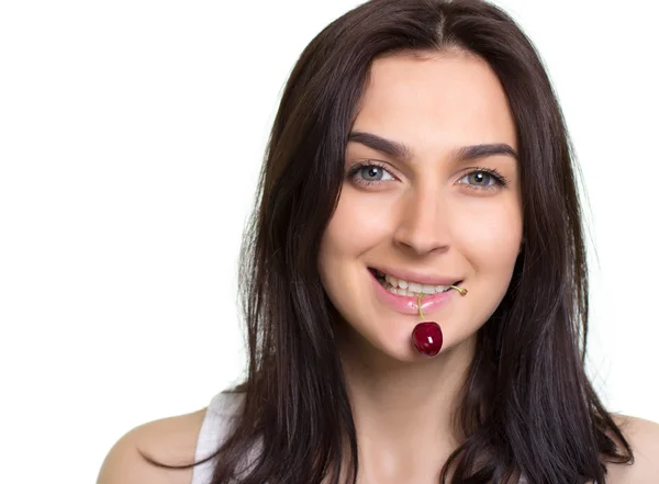 Woman with cherries — Stock Photo, Image