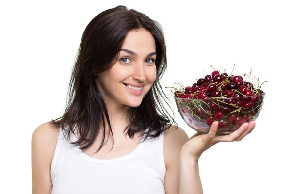 Mujer con cerezas Fotos de stock