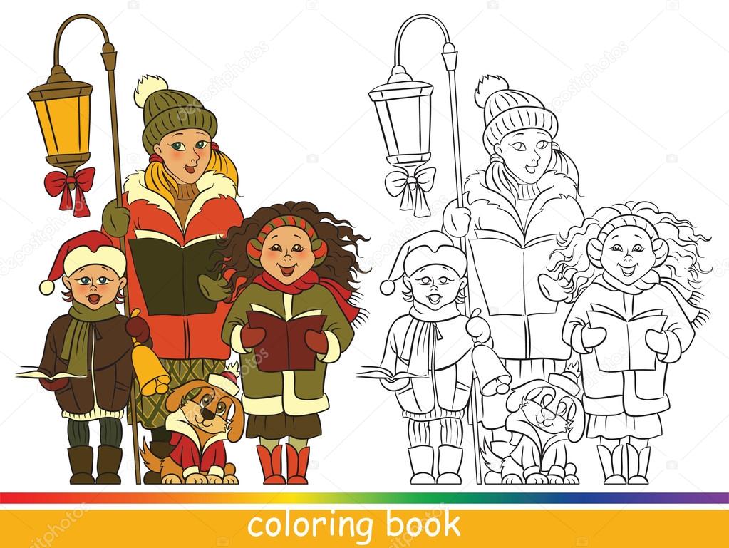 Libro da colorare o pagina da colorare per bambini con campione colorato Disegno di assieme Illustrazione del fumetto di vettore — Vettoriali di Aura