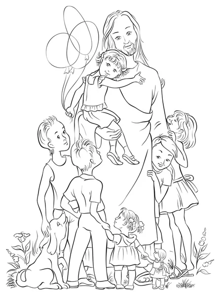 Jesus com as crianças. Versão esboçada Ilustrações De Bancos De Imagens Sem Royalties