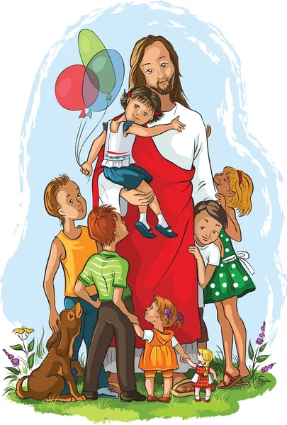 Jézus és a gyermekek Jogdíjmentes Stock Illusztrációk