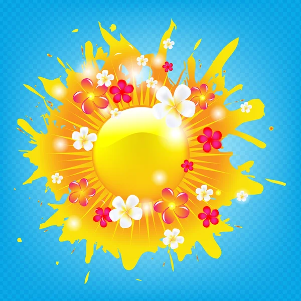 Banner Sunburst con flores — Vector de stock