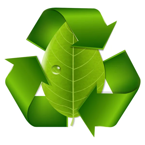 Recycle symbool met blad — Stockvector