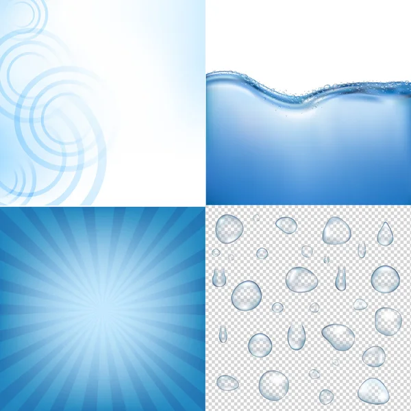 Blauw Water achtergronden Set — Stockvector