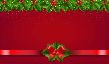 Noel çelengi Holly Berry ve Kar Siyah arka planlı