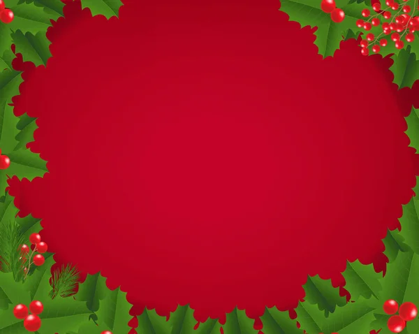 Kerstmis grens met Holly Berry en rode achtergrond — Stockvector