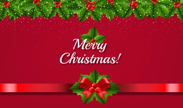 Guirlande de Noël avec Holly Berry et neige fond noir — Image vectorielle