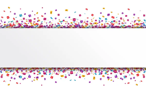 Confetti con banner in carta bianca isolato — Vettoriale Stock