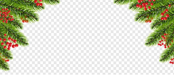 Xmas Border Girland Mit Holly Berry Transparenter Hintergrund — Stockvektor