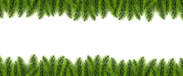 Árbol de abeto de Navidad Frontera y fondo blanco — Vector de stock