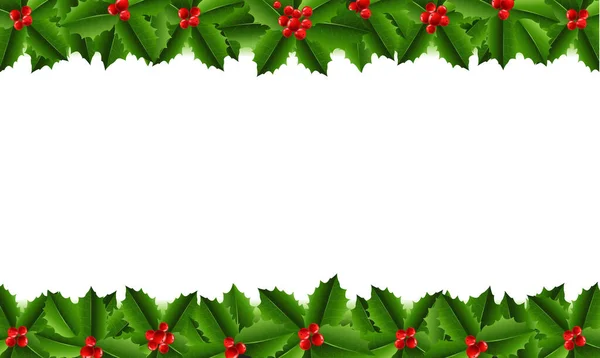 クリスマスガーランドホリーベリーとホワイトの背景 — ストックベクタ
