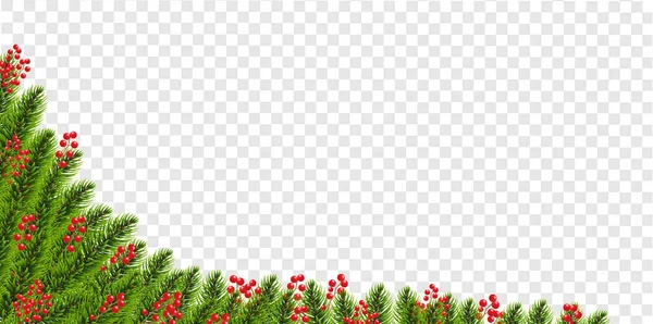 Weihnachten Girlanden mit Stechpalme Beerenrand Transparenter Hintergrund — Stockvektor