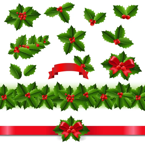 Holly Berry Big Set witte achtergrond — Stockvector