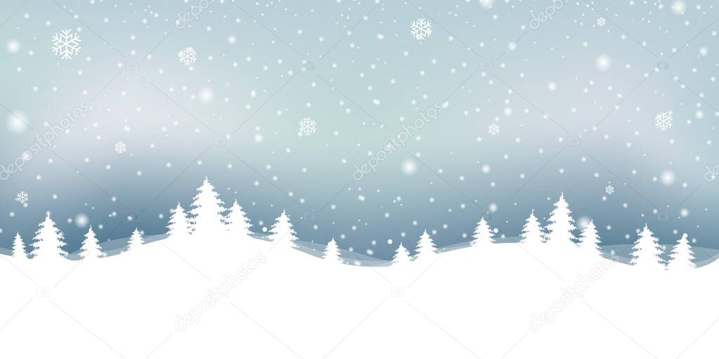 Christmas Winter Landscape With Snowflake