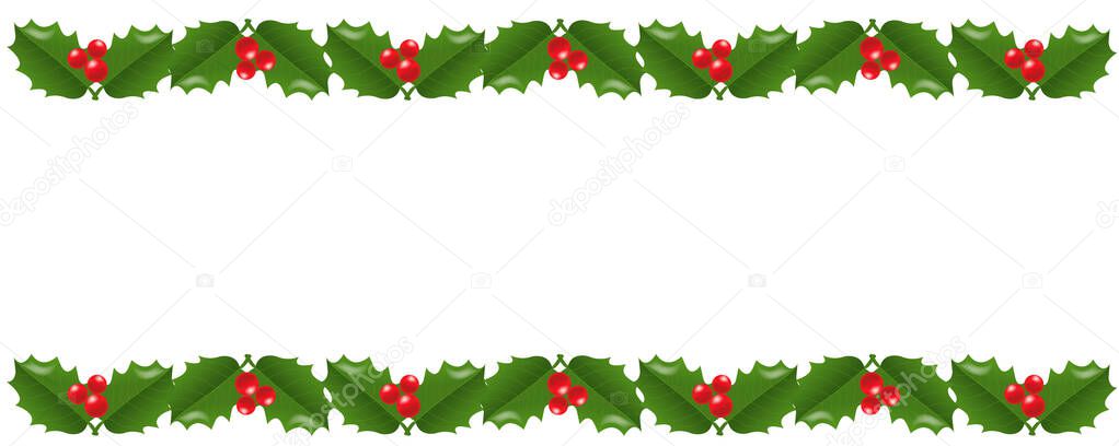 Xmas Garland With Holly Berry White background