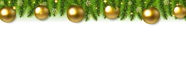 クリスマスガーランドとクリスマスゴールデンボールホワイトの背景 — ストックベクタ