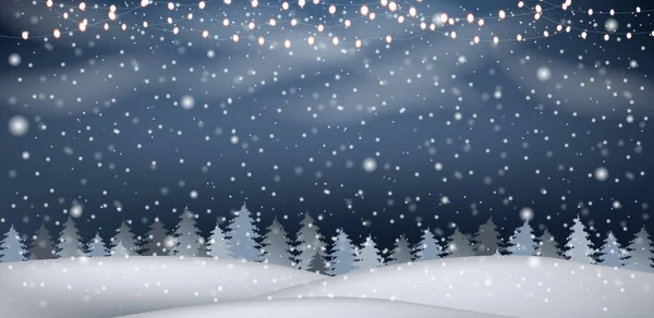 Зимний пейзаж с белой снежной границей с гирляндами — стоковый вектор