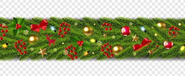 Christmas Garland And Christmas Golden Ball Transparent background — Stock Vector