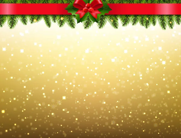 Kerstposter met glitter en Holly Berry frame met rood lint — Stockvector