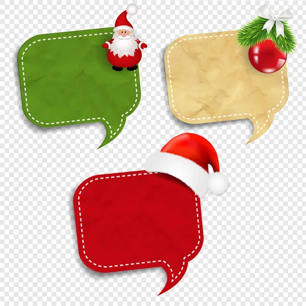 Kerstmis Speech Bubbels Set met Holly Berry en Santa Claus transparante achtergrond — Stockvector