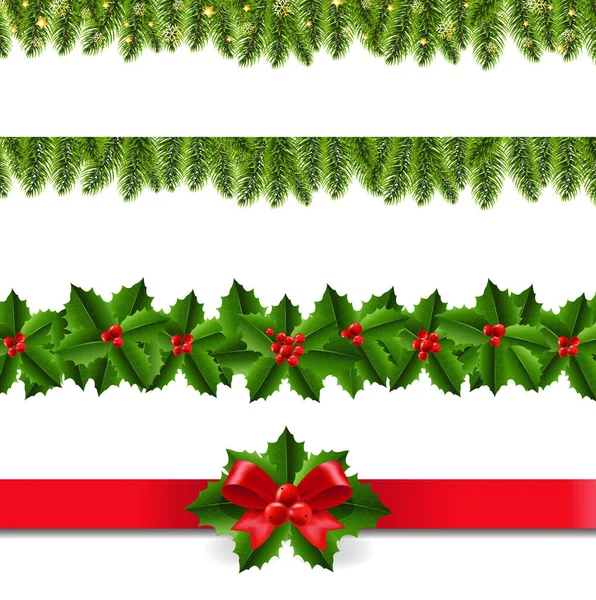 Holly Berry Border Big Set Witte achtergrond — Stockvector