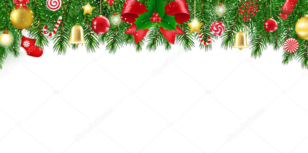 Xmas Border With Holly Berry And White Background