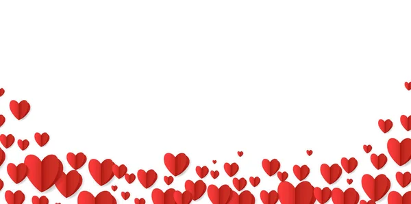 Cartão de Dia dos Namorados com corações vermelhos Fronteira fundo branco — Vetor de Stock