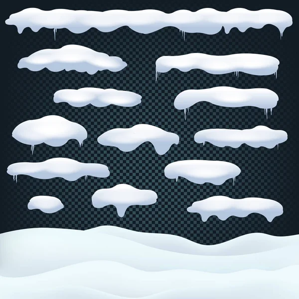 Nevicata un forme e forme diverse con fiocco di neve sfondo trasparente — Vettoriale Stock