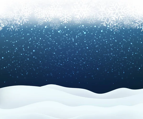 Winterlandschaft mit Schneeflocke und Glitzerhintergrund — Stockvektor